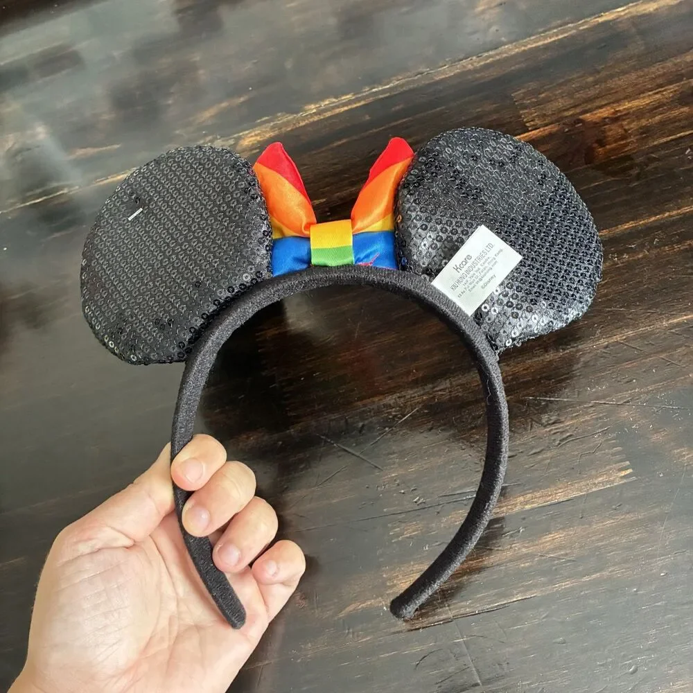 NWT Disney Pride Rainbow Bow Black Sequin Minnie Mouse Ears Headband LGBTQ+
